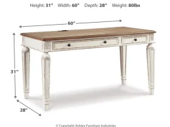 Mor Furniture Desks|Realyn Office Desk W/ Usb Charging In White/Brown