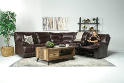 Mor Furniture Sectionals|Retreat 5 Piece Power Sectional W/ Power Armless Recliner In Cognac Leather