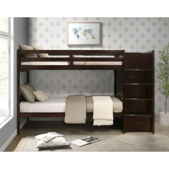 Mor Furniture Kids Beds & Bunk Beds|Sami Bunk Bed W/ Storage Steps In Espresso, Twin/Twin, Right Facing
