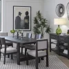 Mor Furniture Dining Room Sets|Shelby Trestle Dining Table, 4 Wood Back Chairs & 2 Upholstered Chairs In Coffee Bean