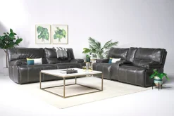 Mor Furniture Reclining Loveseats|Loveseats|Sofia 3 Power Console Loveseat In Brown Leather