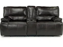Mor Furniture Reclining Loveseats|Loveseats|Sofia 3 Power Console Loveseat In Brown Leather