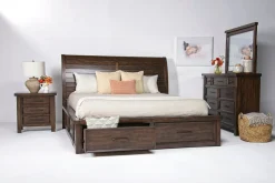 Mor Furniture Bedroom Sets|Sonora Sleigh Bed W/ Storage, Dresser, Mirror & Nightstand In Brown, Queen
