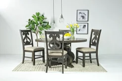 Mor Furniture Seating For 4|Round Dining Sets|Stone Round Dining Table & 4 Chairs In , Upholstered Slat White