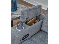 Mor Furniture Reclining Sofas|Sofas|Studio Cave 2 Power Sofa W/ Drop Down Table In Steel