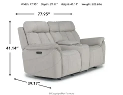 Mor Furniture Reclining Loveseats|Loveseats|Tate 2 Power Console Loveseat In Dove