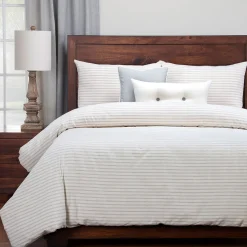 Mor Furniture Duvets & Coverlets|Duvets & Coverlets|Ticking Stripe Duvet Set In Pewter / Smoke / Storm / Gray, Queen