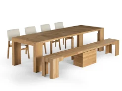 Mor Furniture Seating For 6|Transformer Table Dining Sets|Transformer Extendable Dining Table, 4 Chairs & Bench In Scandinavian Oak