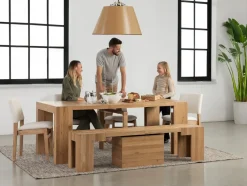 Mor Furniture Seating For 6|Transformer Table Dining Sets|Transformer Extendable Dining Table, 4 Chairs & Bench In Scandinavian Oak