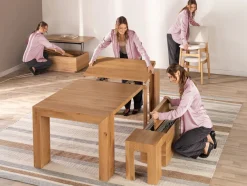 Mor Furniture Seating For 6|Transformer Table Dining Sets|Transformer Extendable Dining Table, 4 Chairs & Bench In Scandinavian Oak