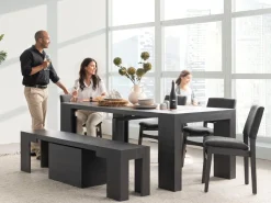 Mor Furniture Seating For 6|Transformer Table Dining Sets|Transformer Extendable Dining Table, 4 Chairs & Bench In Scandinavian Oak