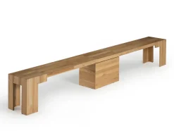 Mor Furniture Dining Benches|Transformer Round Extendable Dining Bench In Smoked Hickory Dark Gray