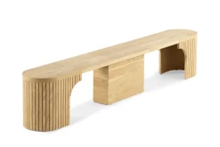 Mor Furniture Dining Benches|Transformer Round Extendable Dining Bench In Smoked Hickory Dark Gray