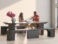 Mor Furniture Dining Benches|Transformer Round Extendable Dining Bench In Smoked Hickory Dark Gray