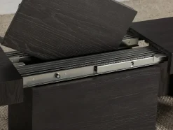 Mor Furniture Dining Benches|Transformer Round Extendable Dining Bench In Smoked Hickory Dark Gray