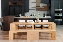 Mor Furniture Dining Benches|Transformer Round Extendable Dining Bench In Smoked Hickory Dark Gray
