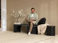Mor Furniture Dining Benches|Transformer Round Extendable Dining Bench In Smoked Hickory Dark Gray