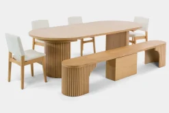 Mor Furniture Seating For 6|Round Dining Sets|Transformer Round Extendable Dining Table, 4 Chairs & Bench In Scandinavian Oak