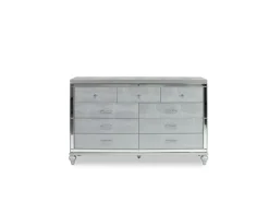 Mor Furniture Bedroom Sets|Valentino Panel Bed, Dresser, Mirror & Nightstand In Silver, Twin