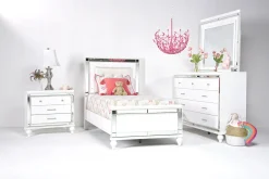 Mor Furniture Bedroom Sets|Valentino Panel Bed, Dresser, Mirror & Nightstand In Silver, Twin