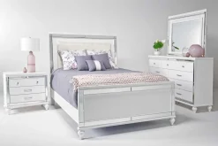 Mor Furniture Bedroom Sets|Valentino Panel Bed, Dresser, Mirror & Nightstand In Silver, Twin