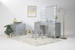 Mor Furniture Vanities & Mirrors|Valentino Vanity, Mirror & Stool In Silver