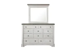 Mor Furniture Bedroom Sets|Valley Ridge Panel Bed, Dresser, Mirror & Nightstand In White Gray Finish, Queen