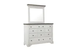 Mor Furniture Bedroom Sets|Valley Ridge Panel Bed, Dresser, Mirror & Nightstand In White Gray Finish, Queen