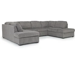 Mor Furniture Sectionals|Vivian Full Pullout Dual Chaise Sectional In Gray Fabric, Right Facing