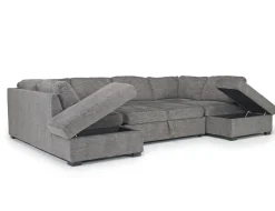 Mor Furniture Sectionals|Vivian Full Pullout Dual Chaise Sectional In Gray Fabric, Right Facing