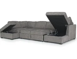 Mor Furniture Sectionals|Vivian Full Pullout Dual Chaise Sectional In Gray Fabric, Right Facing