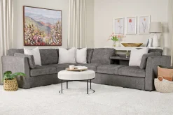 Mor Furniture Sleeper Sofas|Sectionals|Vivian Full Tux Sleeper Sectional In Gray Fabric, Left Facing