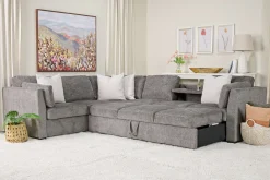 Mor Furniture Sleeper Sofas|Sectionals|Vivian Full Tux Sleeper Sectional In Gray Fabric, Left Facing