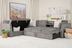 Mor Furniture Sleeper Sofas|Sectionals|Vivian Full Tux Sleeper Sectional In Gray Fabric, Left Facing