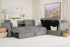 Mor Furniture Sleeper Sofas|Sectionals|Vivian Full Tux Sleeper Sectional In Gray Fabric, Left Facing