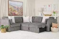 Mor Furniture Sleeper Sofas|Sectionals|Vivian Full Tux Sleeper Sectional In Gray Fabric, Left Facing
