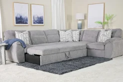 Mor Furniture Sleeper Sofas|Sectionals|Wanda Queen Tux Sleeper Sectional W/ Drop Table In Gray, Right Facing