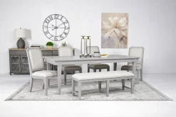 Mor Furniture Seating For 6|Dining Room Sets|Willowbrook Dining Table, 4 Chairs & Bench In Pebble, Slat