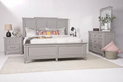 Mor Furniture Bedroom Sets|Willowbrook Panel Bed, Dresser, Mirror & Nightstand In Pebble, Queen