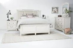 Mor Furniture Bedroom Sets|Willowbrook Upholstered Panel Bed, Dresser, Mirror & Nightstand In Pebble, Queen