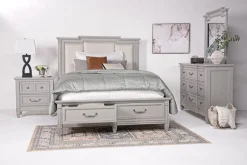 Mor Furniture Bedroom Sets|Willowbrook Upholstered Panel Bed, Dresser, Mirror & Nightstand In Pebble, Queen