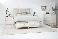 Mor Furniture Bedroom Sets|Willowbrook Upholstered Panel Bed, Dresser, Mirror & Nightstand In Pebble, Queen
