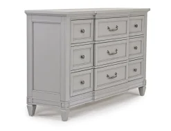 Mor Furniture Bedroom Sets|Willowbrook Upholstered Panel Bed, Dresser, Mirror & Nightstand In Pebble, Queen
