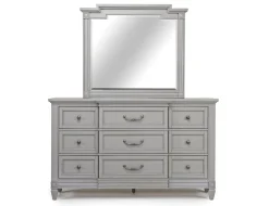 Mor Furniture Bedroom Sets|Willowbrook Upholstered Panel Bed, Dresser, Mirror & Nightstand In Pebble, Queen