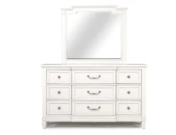 Mor Furniture Bedroom Sets|Willowbrook Upholstered Panel Bed, Dresser, Mirror & Nightstand In Pebble, Queen