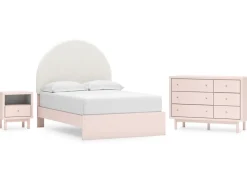 Mor Furniture Kids Beds & Bunk Beds|Wistenpine Panel Bed, Dresser, Mirror & Nightstand In Blush, Twin