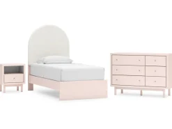 Mor Furniture Kids Beds & Bunk Beds|Wistenpine Panel Bed, Dresser, Mirror & Nightstand In Blush, Twin