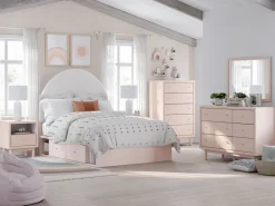 Mor Furniture Kids Beds & Bunk Beds|Wistenpine Panel Bed W/ Storage, Dresser, Mirror & Nightstand In Blush, Twin