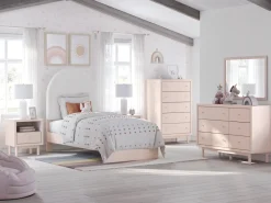 Mor Furniture Kids Beds & Bunk Beds|Wistenpine Panel Bed W/ Storage, Dresser, Mirror & Nightstand In Blush, Twin