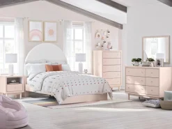 Mor Furniture Kids Beds & Bunk Beds|Wistenpine Panel Bed W/ Storage, Dresser, Mirror & Nightstand In Blush, Twin